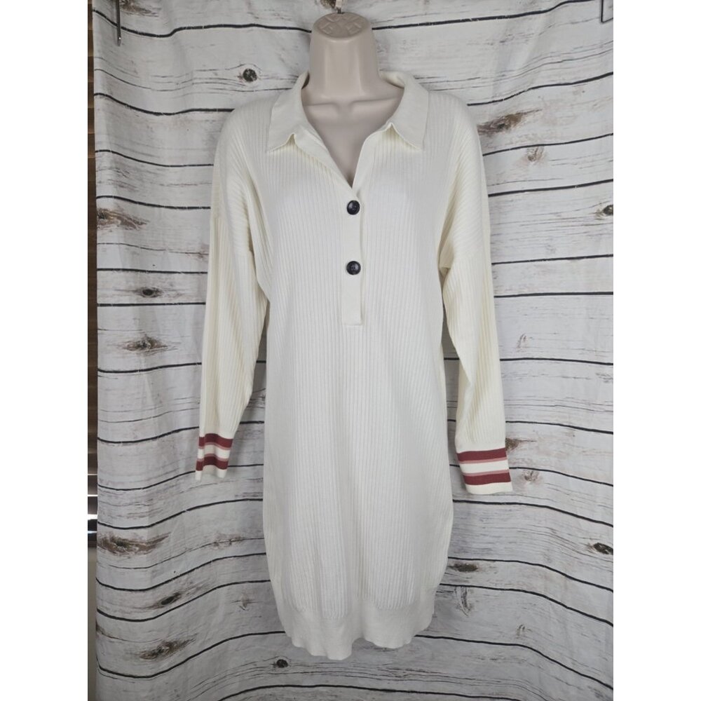 Anthropologie Dolan Payton Mini Sweater Shirt Dress M Womens Preppy Ribbed Cream